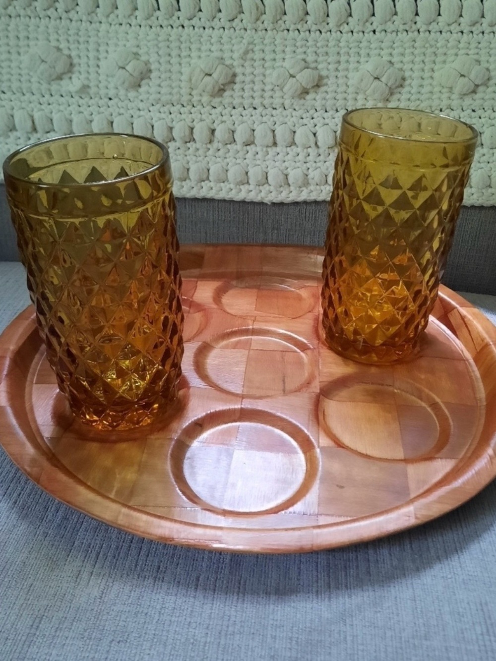 Mid-Century Modern Wood Monkey Pod Drink Serving Tray